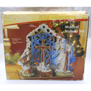 Large Kirkland's Elements Hand Painted Glazed Ceramic Musical Nativity Set